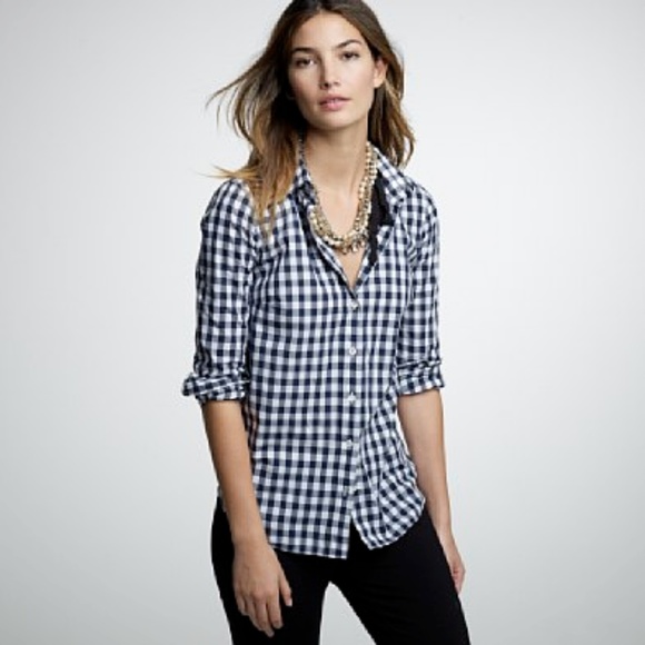 J. Crew Tops - J. Crew Navy / White Gingham Shirt Sz S